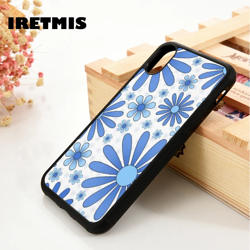 Iretmis 5 5S SE 2020 6 6S TPU Silicone Rubber Phone Case Cover for iPhone 7 8 Plus X Xs 11 12 MINI Pro Max XR Blue Flower Power