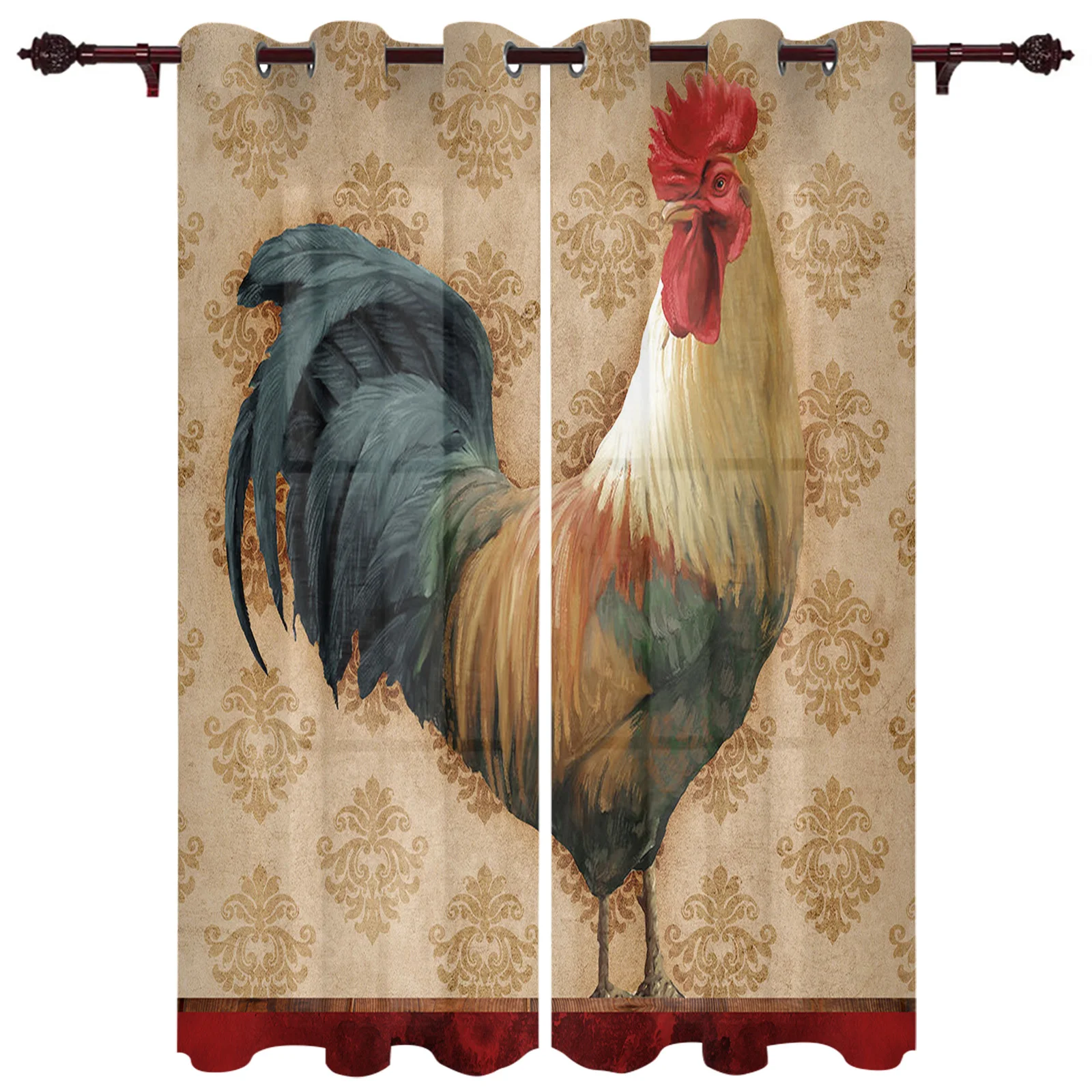 Rooster Farm Pattern Large Curtains For Living Room Window Curtain Bedroom Kitchen Balcony Gazebo Curtain Room Divider