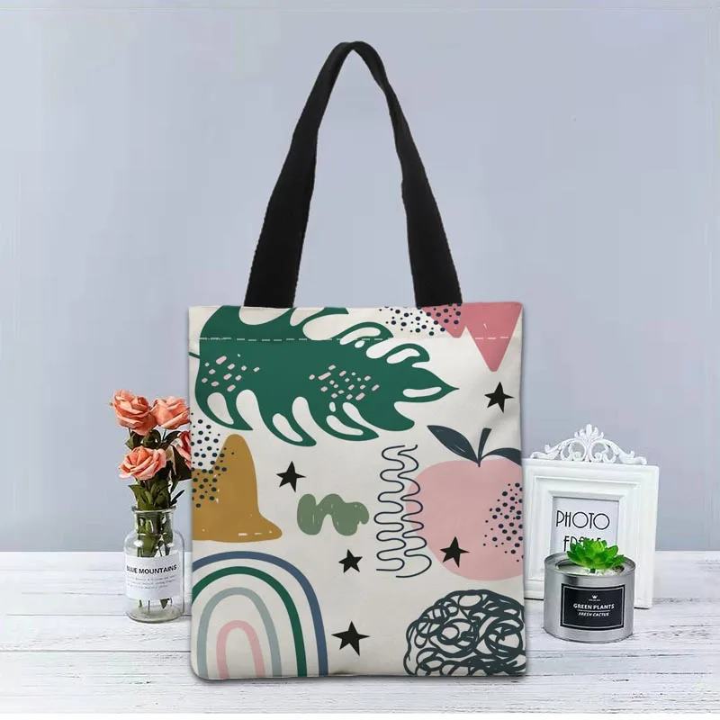 

Simple A Hand Painted Handbag Foldable Shopping Bag Reusable Eco Large Unisex Canvas Fabric Shoulder Bag Tote Grocery Cloth 0603