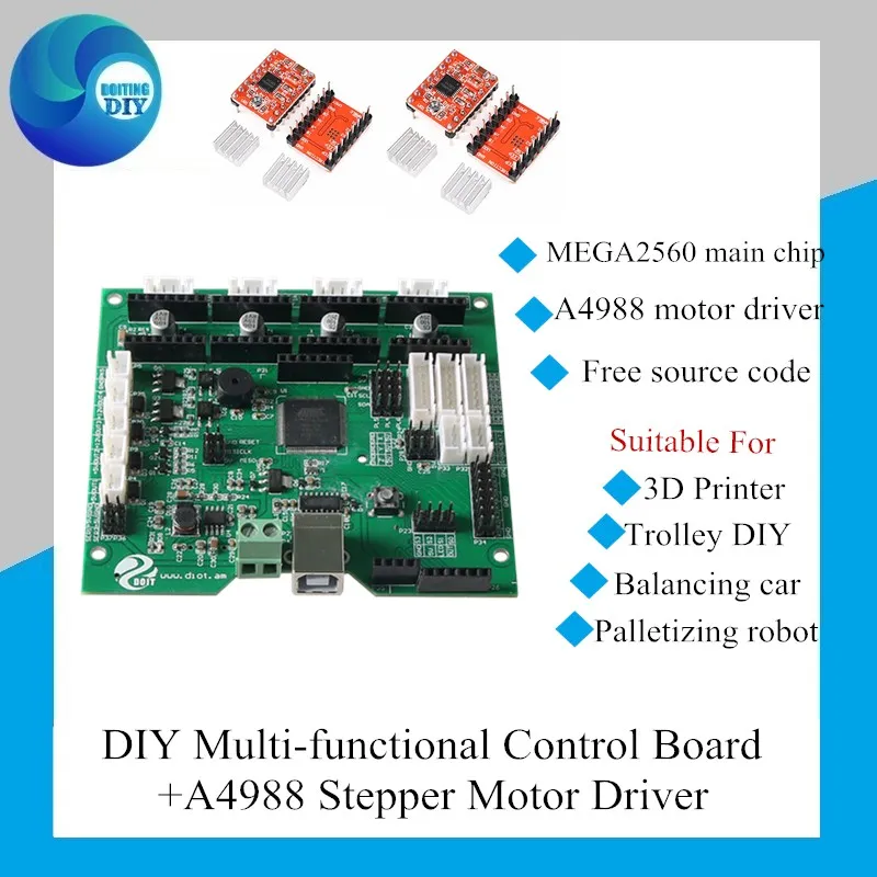 

New DIY Multi-functional Control Board+A4988 Stepper Motor Driver MEGA2560 Main Chip Support 4 stepper motors 3D printing DIY