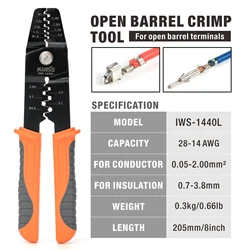 IWS-1440L Connectors Crimping Plier Open Barrel Terminals Crimper for Various-sized Contacts AWG 28-14 works on JST,Molex,TE,HRS