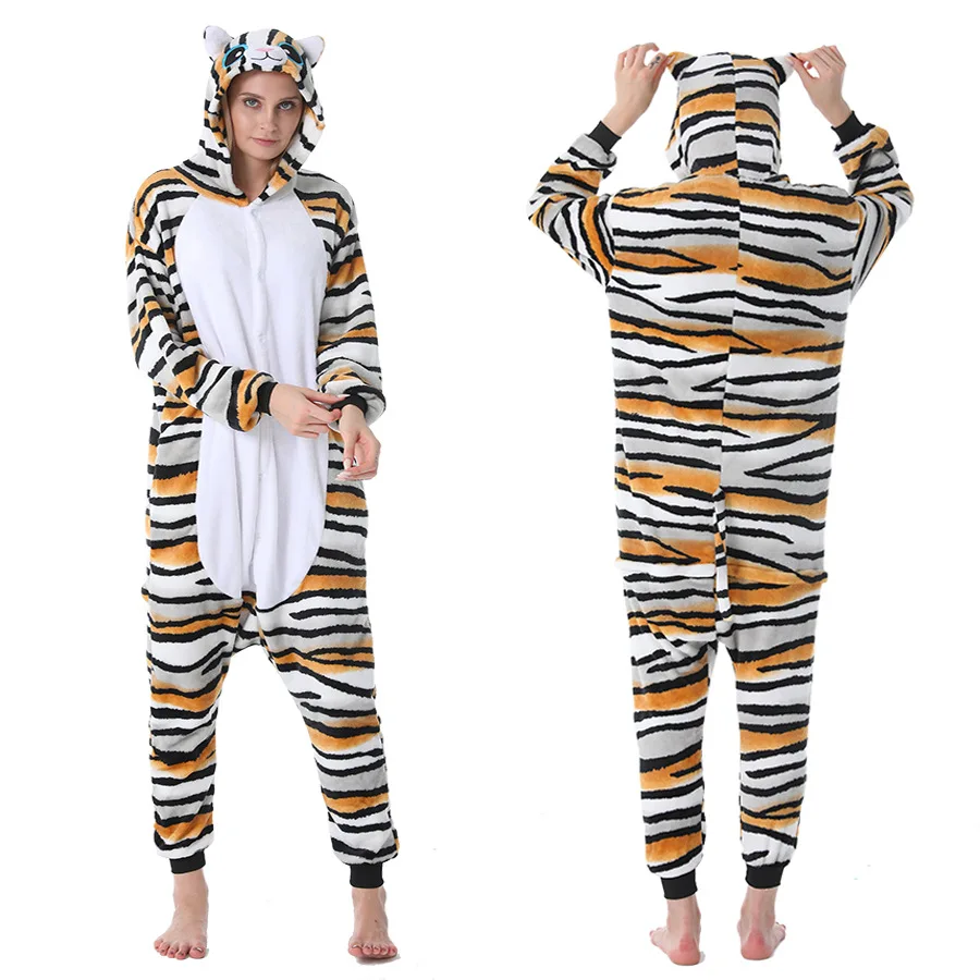 Women Unicorn Pajamas Sets  Flannel Cute Animal Pajamas Kids Women Winter Tiger Cat Nightie Pyjama Sleepwear Homewear