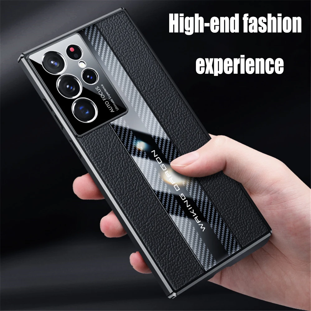 TPU Leather Plating Cover for Samsung Galaxy S23 Ultra, S22, S21 Plus, 5G, With Camera Protection, Shockproof Phone Case Coque