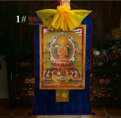 Tibetan Buddhist Silk Gilded Buddha Thangka Thanka Painting of Tsongkhapa Tsong Khapa 85cm Traditional Tibetan Art Decorations