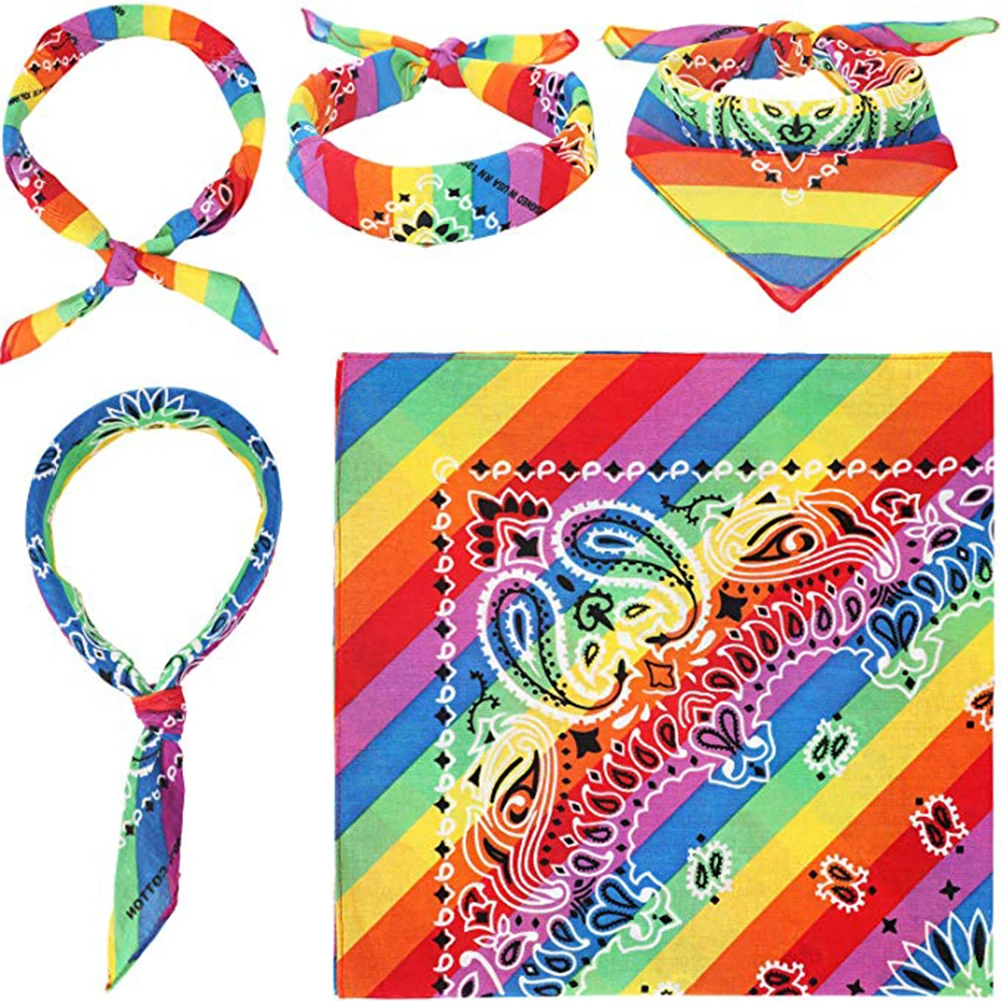 4PCS Rainbow Bandana Square Headband Hip-hop Gay Pride Bandana Headband For Women Men Holiday Festival Party Celebration