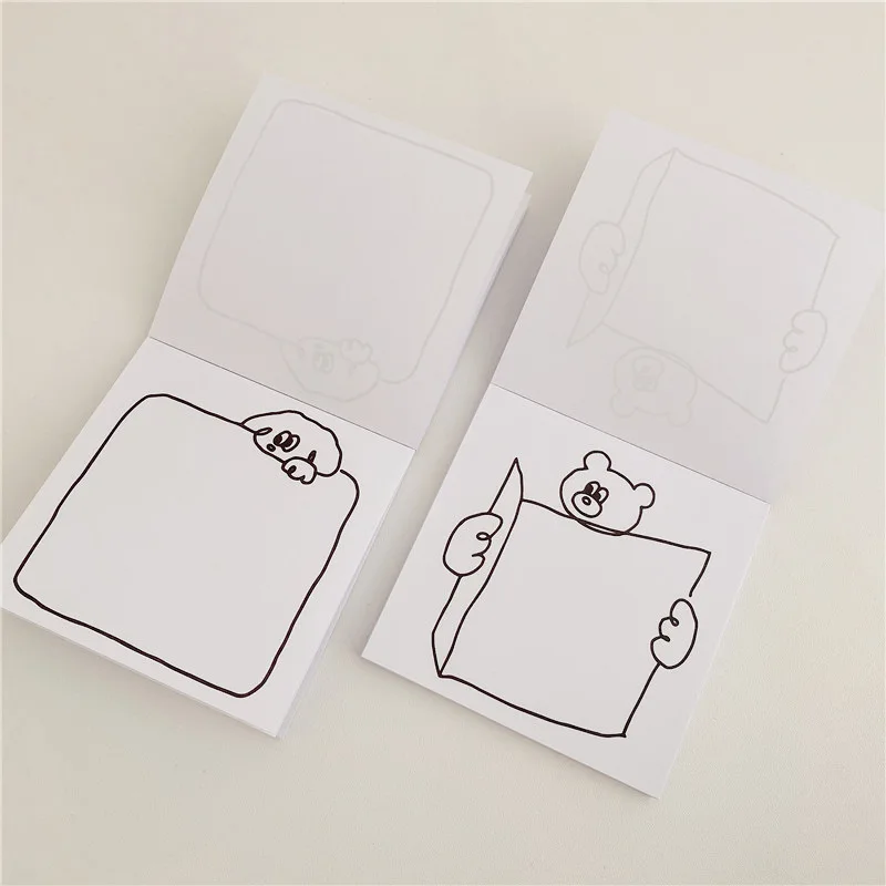 ​ins Cartoon Dog Bear Square Frame Memo Pad 50 Sheets Simple Style Black White Notepad Kawaii Stationery Creative Message Paper