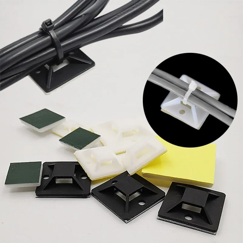 Cable Tie 250/500/1000Pcs Cable Base Black And White Automotive Cable Self-Adhesive Mount Cable Tie Holder Base