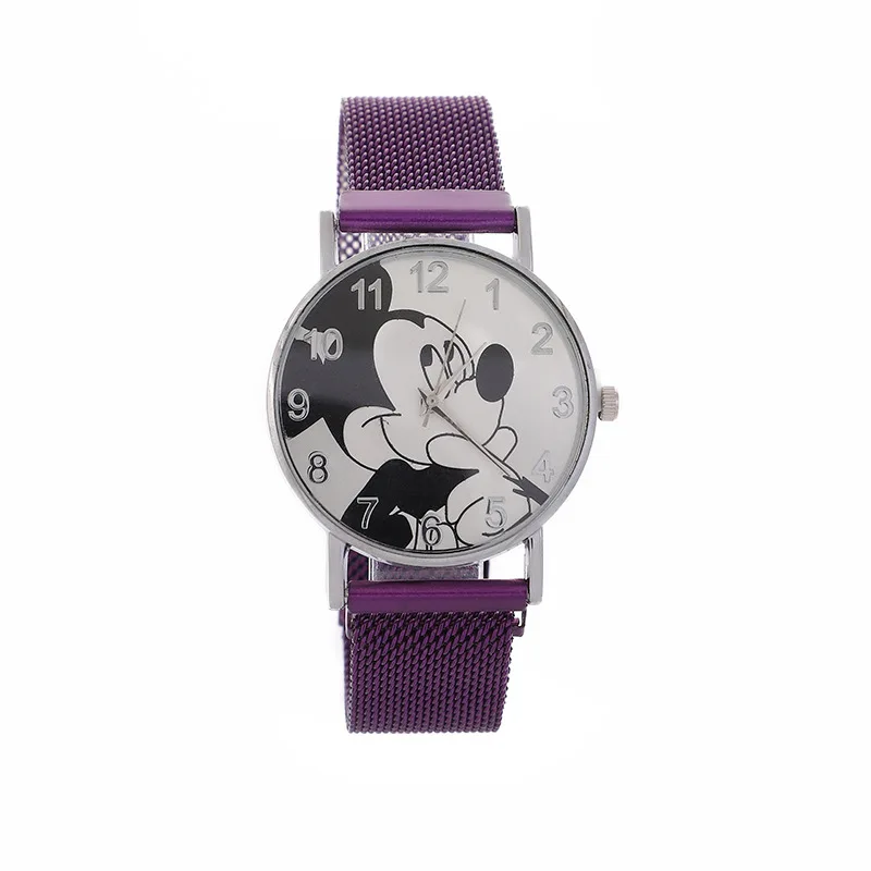 

Disney Mickey Mouse Watch Magnet Strap Cartoon Round Quartz Watches Pointer Kids Watches Wrist Watch for Kids Digital Alloy