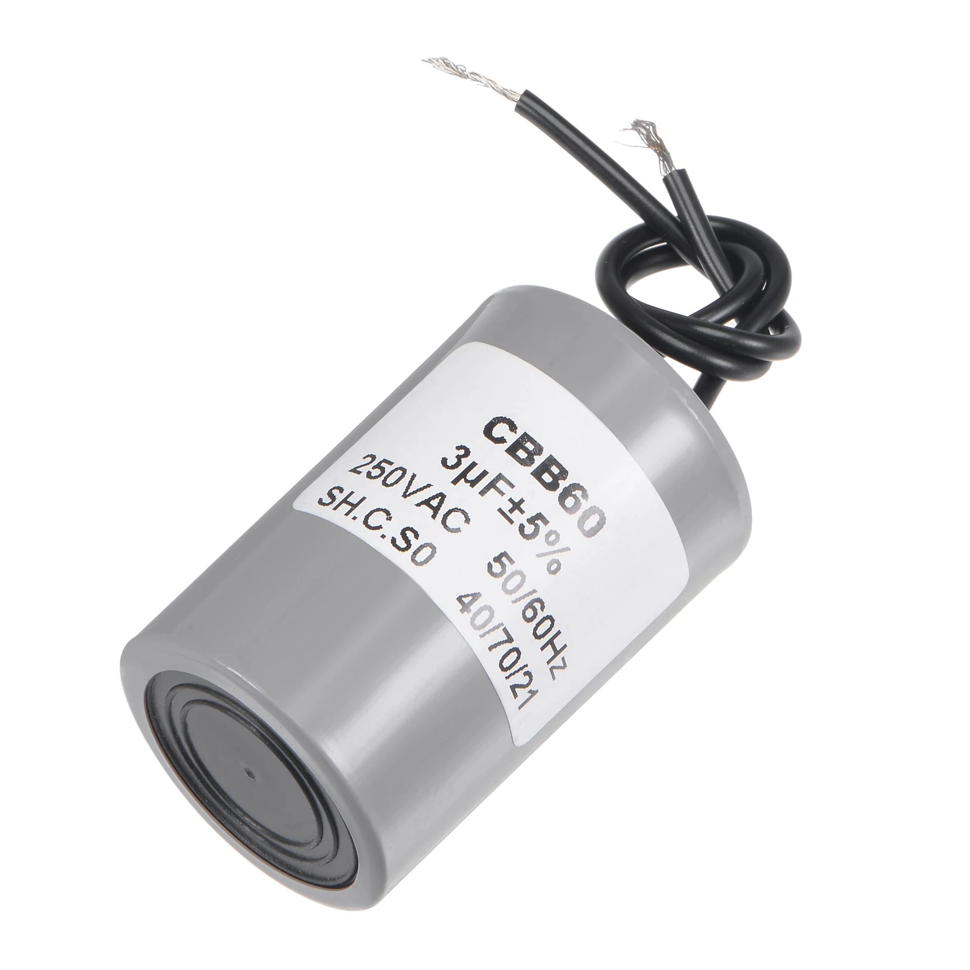 

Uxcell CBB60 Run Capacitor 3uF 250V AC 2 Wires 50/60Hz Cylinder Motor Running Capacitor 54x34mm for Air Compressor Water Pump