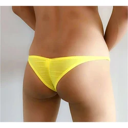 Mini ultra fino gelo seda biquíni cuecas para homens, cueca enrugada hip, Big Pouch Bulge, calcinha masculina engraçada, quente