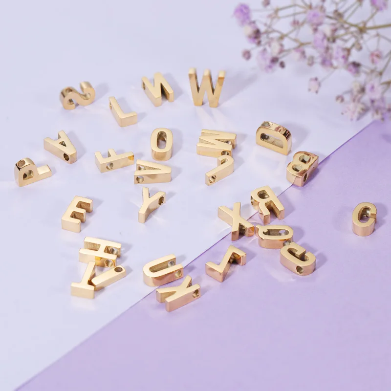 52pcs Mirror polished stainless steel capital letters accessories DIY small hole beads A-Z accessories pendant jewelry making