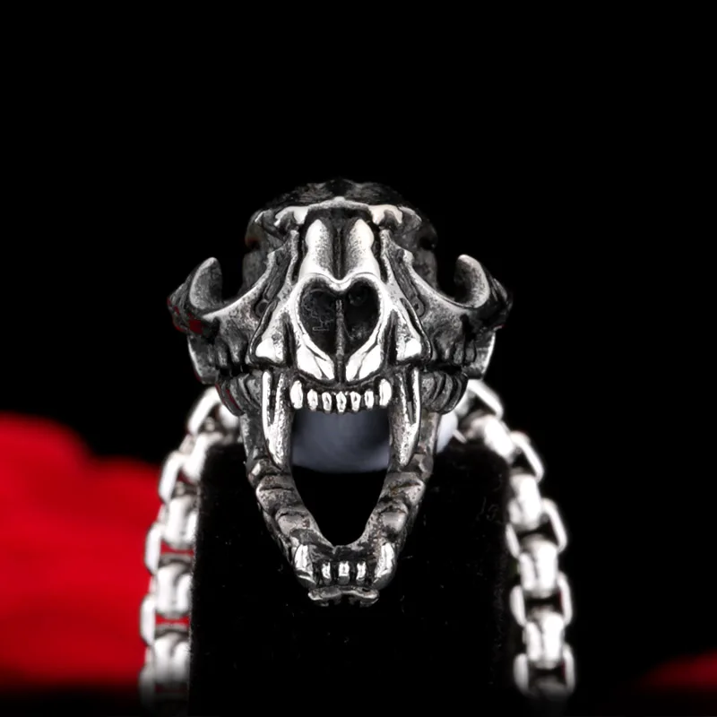 Beier 316L stainless steel High Quality Huge Saber-toothed Skull Dinosaur Popular Pendant Necklace 3D Exqusite Men Jewelry