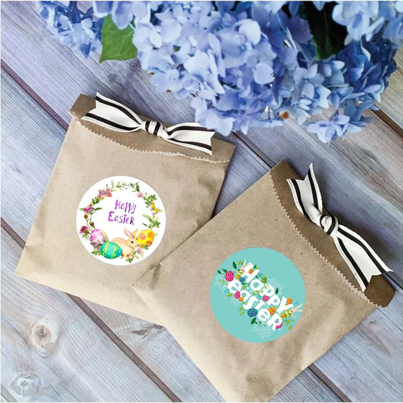 24/48pcs Happy Easter Paper Sticker Cake Baking Seal Self Adhesive Sticker Labels Easter Party Gift Bag Box/Envelope Decoration