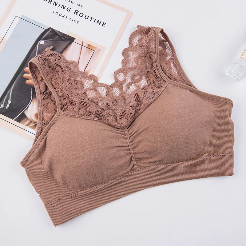 Sanderala Sexy Women Lace Top Fitness Seamless Camis Lady Crop Elastic Underwear Female Vest Strap Tube Bra Lingerie