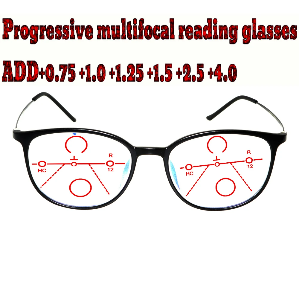 Progressive Multifocal Anti Blu Light Reading Glasses Black Frame Men Women High Quality +1.0 +1.5 +1.75 +2.0 +2.5 +3 +3.5 +4