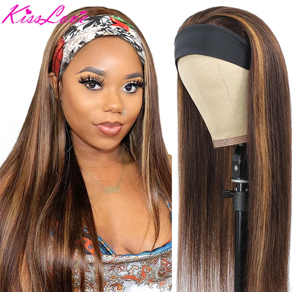 

KissLove Highlight Headband Wigs Human Hair Ombre Straight Wig Brazilian Honey Blonde Ponytail Head Band Wigs for Black Women