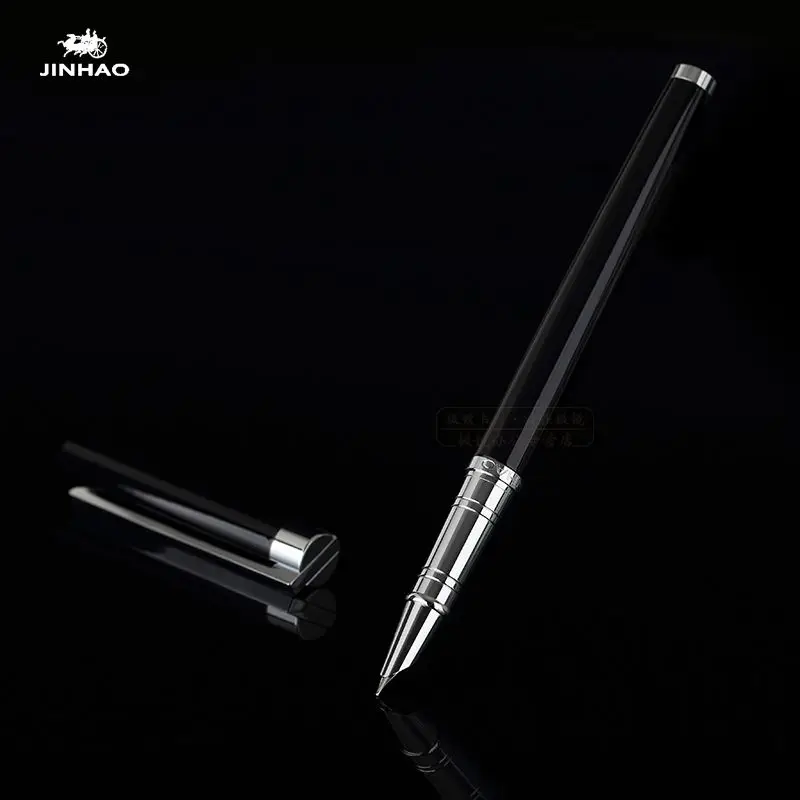 Free Shipping Stationery Jinhao Luxury Metla Gift Pen 0.38mm Extra Fine Nib Fountain Pen  Black Silver Ink Pens Christmas Gift