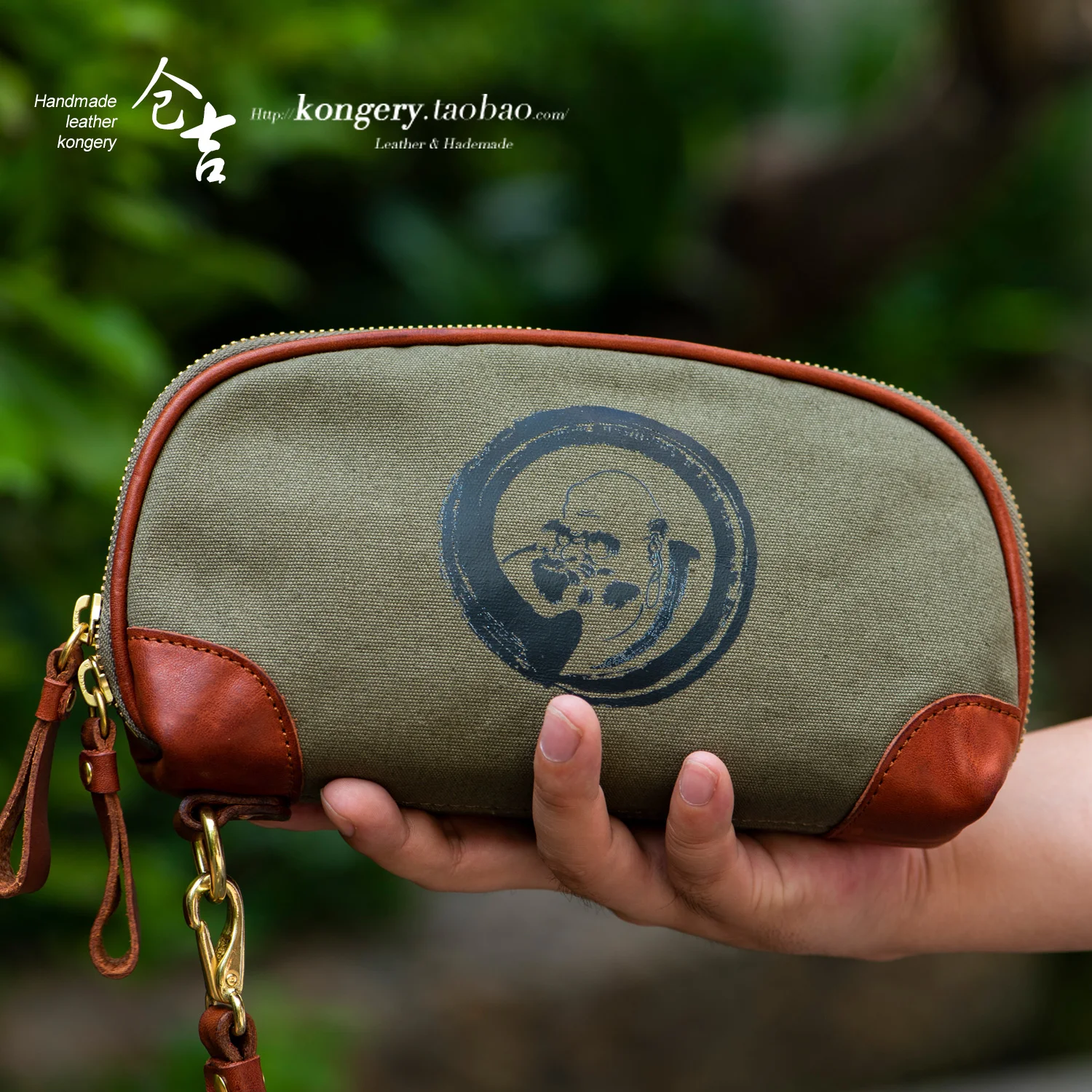 

★Kurayoshi manual hand bag canvas hand caught long leather purse practical men and women receive package large wallet