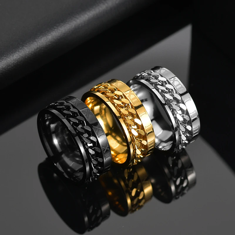 Letdiffery 4 Color Cool Stainless Steel Rotatable Men Ring High Quality Spinner Chain Punk Women Jewelry for Party Gift