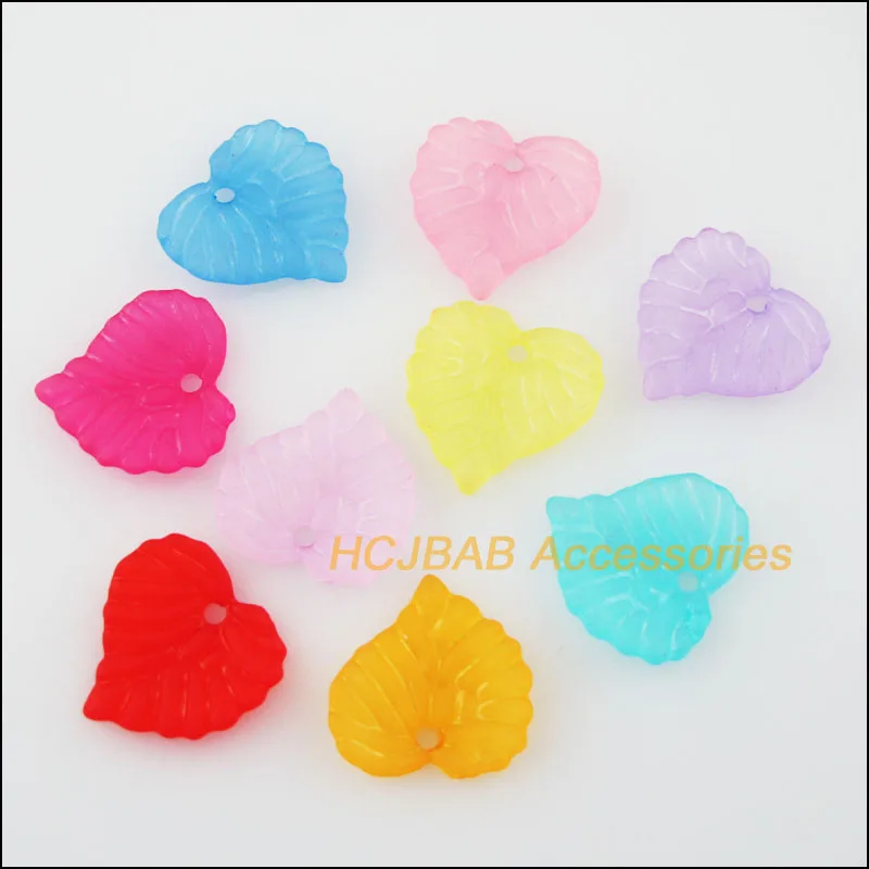 120Pcs Mixed Acrylic Plastic Heart Leaves Charms Pendants 14x15mm