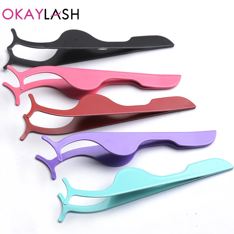 OKAYLASH Metal Wholesale Stainless Steel  False Eyelash Tweezers Bulk Sale Metal Fake Lash Applicator Pliers