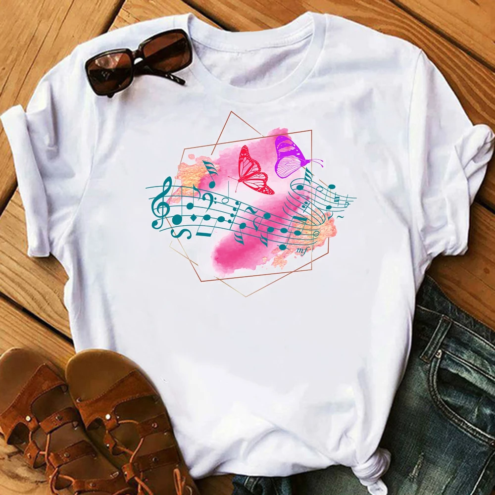 Quem Adora Animais E Música Butterflis Gráfico Camiseta Impressão Tshirt Engraçado Harajuku Streetwear T-Shirt Tops Da Moda Coreana