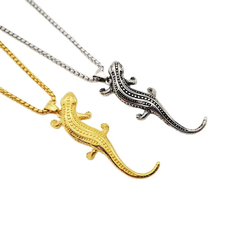 

2019 New Gold color 316 Stainless steel mens Lizard necklace pendant mens punk fashion hip hop animal Lizar pendant necklace