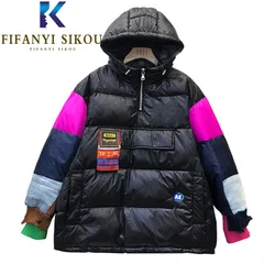 2021 Winter Jacket Women Fashion Patchwork Hooded Down Jackets Thick Warm Parkas High Quality Loose Pullover Cotton Coat Female