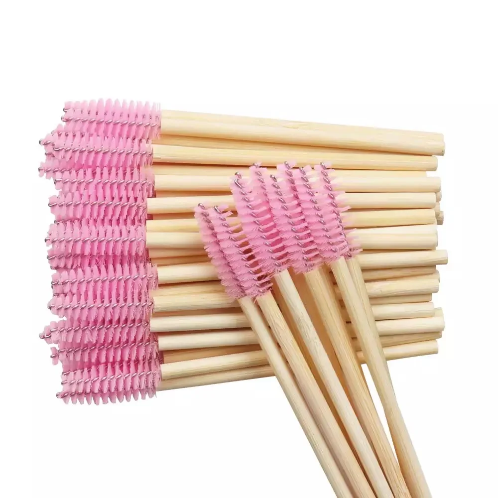 1000 Pcs ECO Friendly Bamboo Stick Brush Black Pink Nylon Mascara Wands Eyelash Brush Disposable Lash Wands for Woman Makeup