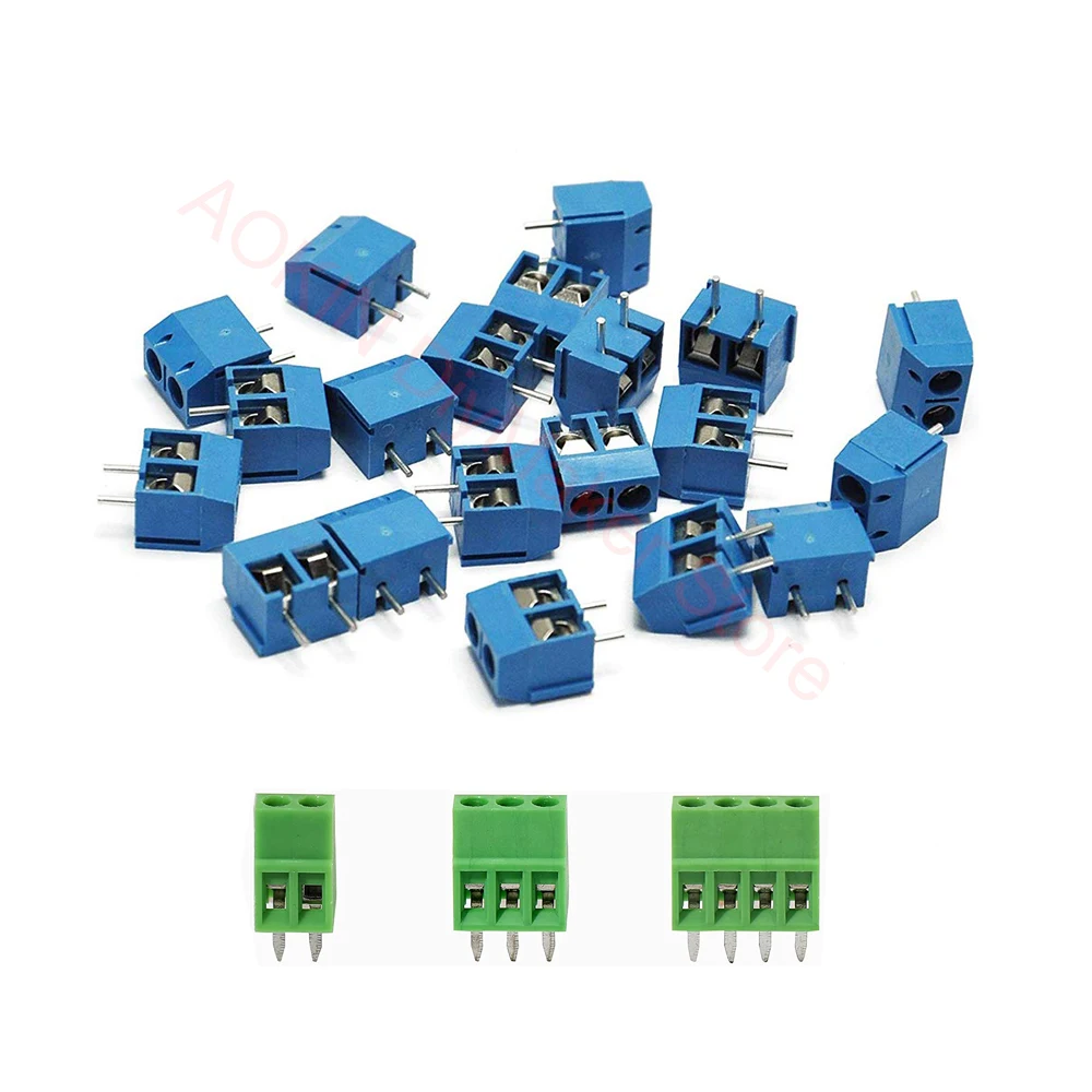 30 pcs KF301 2-Pin/3-Pin/4-Pin Blue Green 5mm Pitch PCB Terminal Block Mount Screw Terminal Connector for Wires