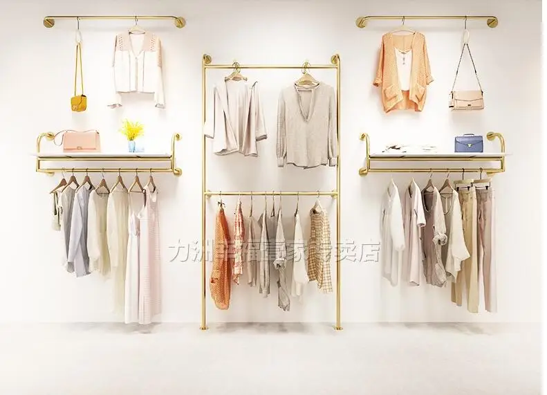 Clothing store display rack shopping mall store special clothing rack women's clothing store gold wall hanging hanger