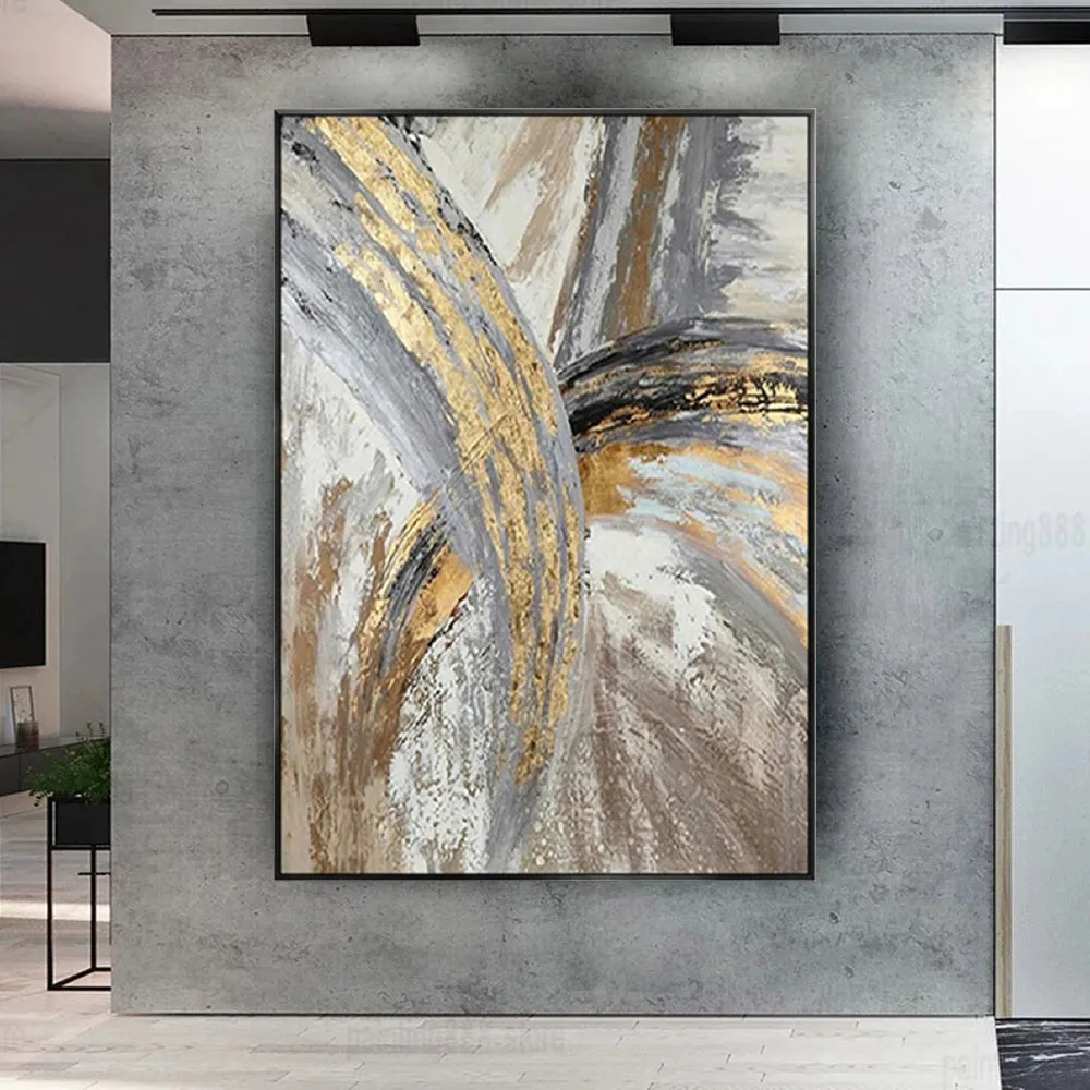 Nordic Retro Luxury Salon Home Wall Decor Art Hand-Painted Abstract Line Oil Painting Gold Foil Craft Outline Canvas Drawing