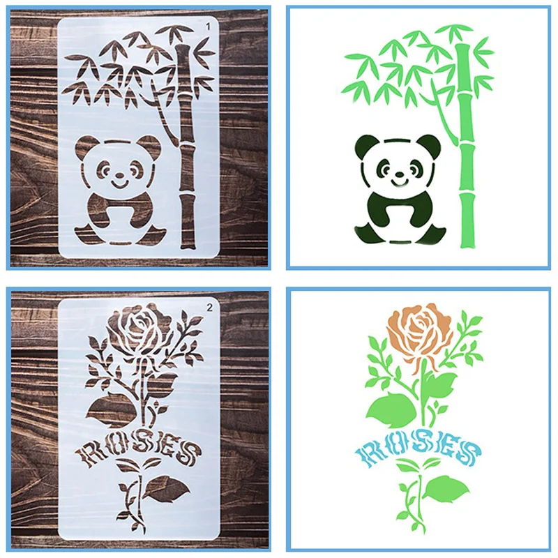 

12pc Panda Flower Yeti Stencil DIY Scrapbook Diary Stamping Coloring Embossing Drawing Painting Template Decor Crafts Reusable