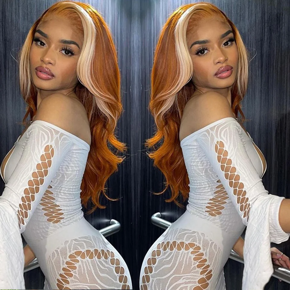 Ginger Blonde Lace Front Wig Glueless 13x4 HD Transparent Body Wave Human Hair Wig 613 Blonde Highlight Wig Human Hair For Women