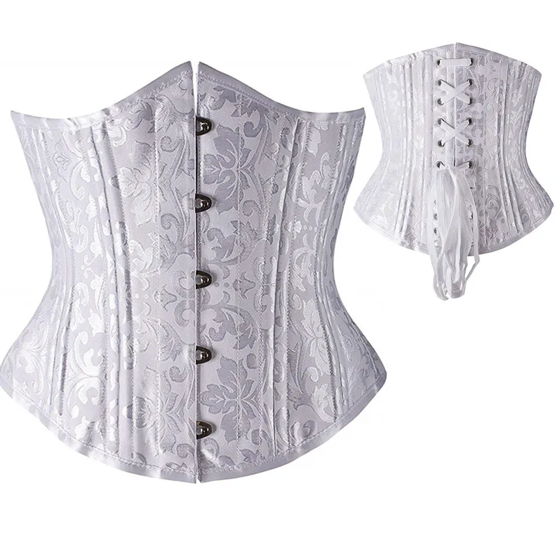 

Women Steampunk Double Steel Boned Corset Jacquard Waist Trainer Cincher Bustier Short Torso Underbust Corselet Plus Size XS-6XL