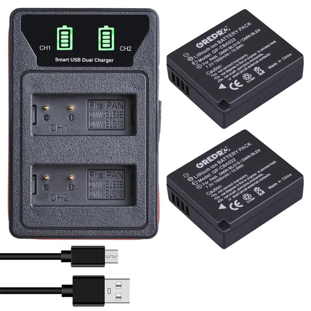 1500mAh DMW-BLG10 DMW BLG10 BLG10E Battery +LED Dual Charger with USB and Type-c for Panasonic LUMIX GF5 GF6 GX7 LX100 GX80 GX85