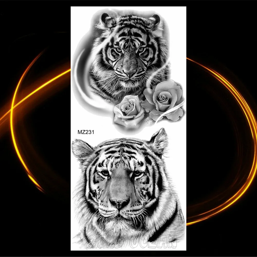 Tatouages temporaires d\'animaux pour hommes et femmes, brassards de corps, autocollant de faux tatouage, tigre, wapiti, renard, loup, aigle,