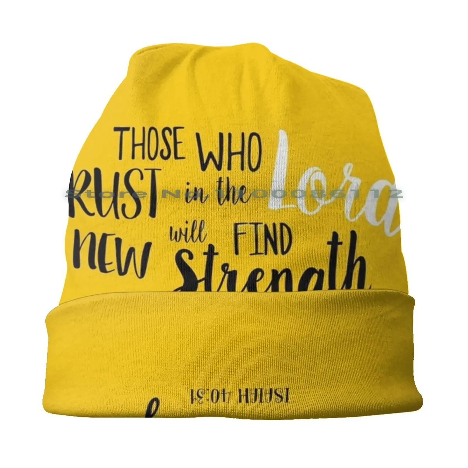 Isaiah 40 : 31 Beanies Knit Hat Bible Quotes Verses Isaiah Strength New Lord Trusts Christian Yellow Typography Revivinghope