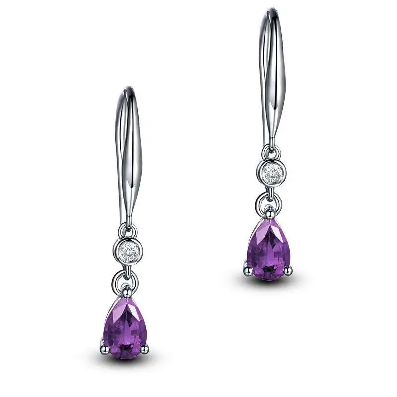 HuiSept Fashion Silver 925 Earrings Water Drop Shape Sapphire Amethyst Zircon Gemstones Jewelry Earrings for Women Wedding Party