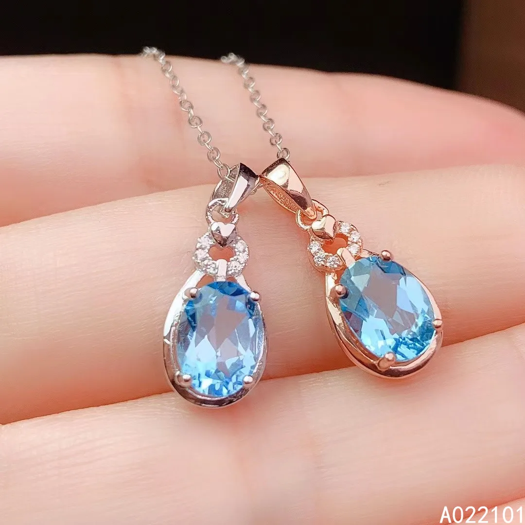 

KJJEAXCMY fine Jewelry 925 Sterling Silver Natural blue topaz Girl new elegant Pendant Necklace Support Test Chinese style