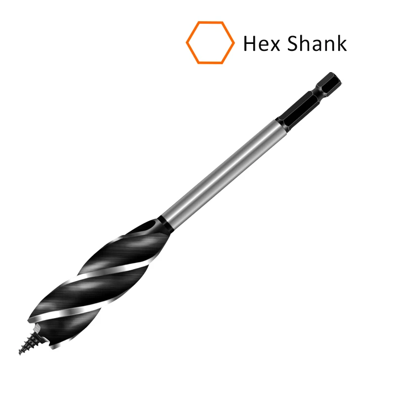 Four Flute Hex Shank 10mm -32mm High Carbon Steel Screw Point Woodworking Fast Speed Wood Drilling Holes Drill Bit