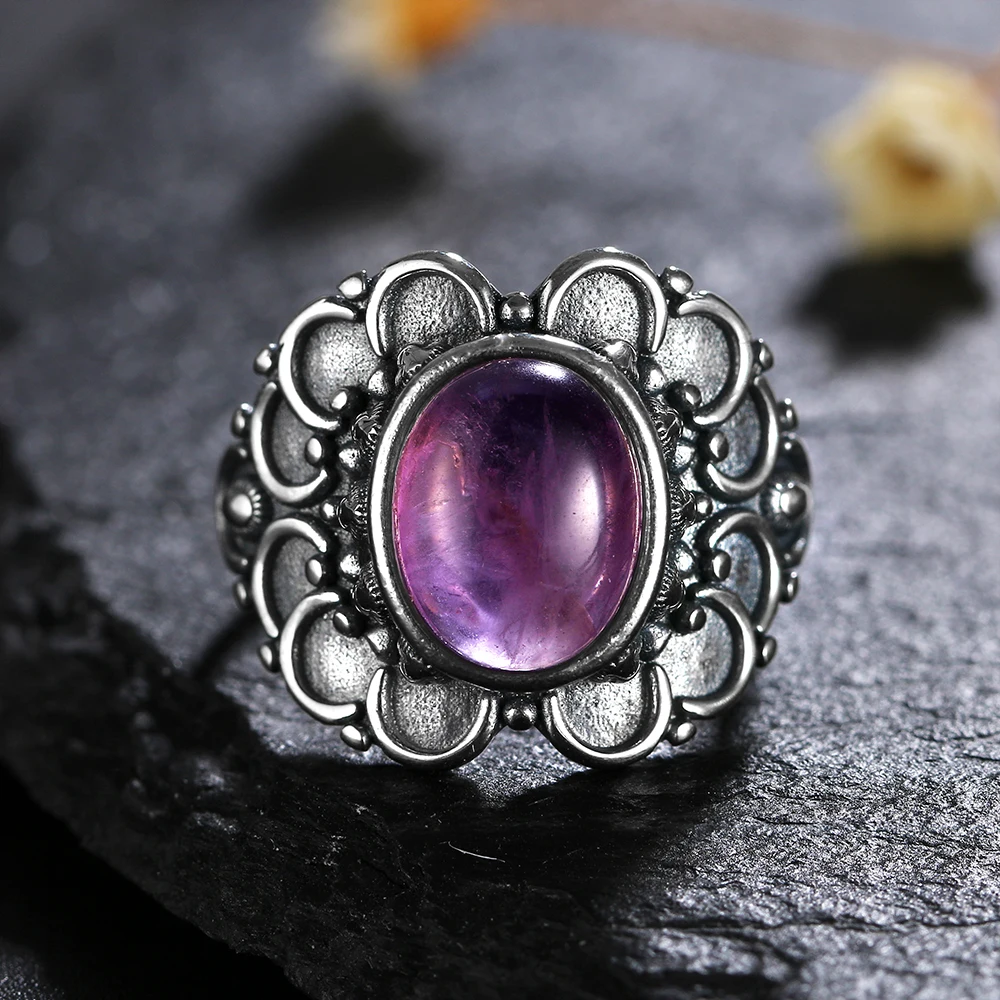 925 Silver Rings Natural Amethyst Gemstone Rings for Women Wedding Bands Anniversary Gift Fine Jewelry