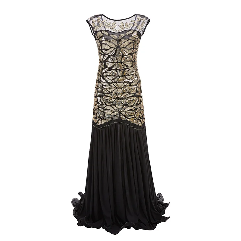 O gatsby vintage 1920s flapper frisado lantejoulas maxi sheer vestidos brilhantes feminino longo vestido de festa cosplay traje vestido de festa