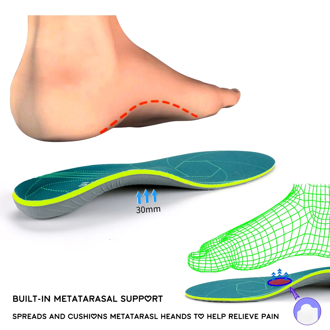 Flache Füße Orthopädische Einlegesohle Vorlage Sneaker Einsatz Männer Plantarfasziitis, Orthesen Mittelfußgewölbe Unterstützung Sohle Frauen Stiefel – Detail 11