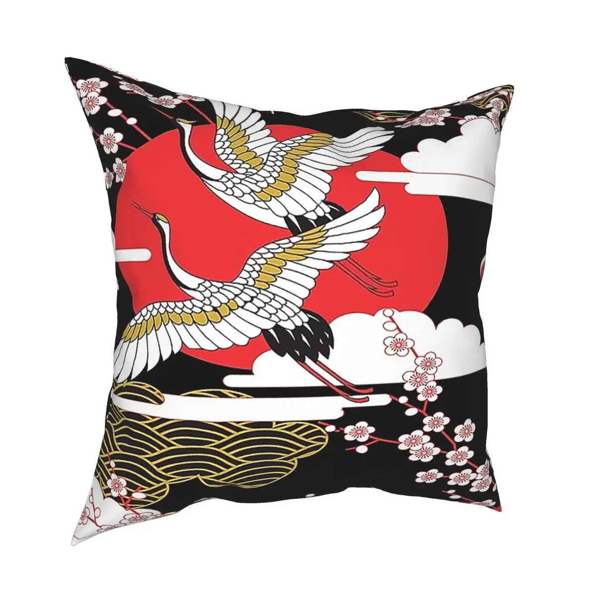 Cranes And Flower Nature Pillow Case Decoration Birds Cushion Cover Throw Pillow for Living Room Polyester Double-sided Printing