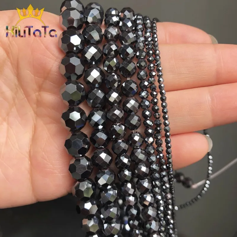 AA Natural Faceted Black Hematite Stone Beads Round Loose Beads For Jewelry DIY Making Charm Bracelet Necklace 15\'\' 3 4 6 8 10mm