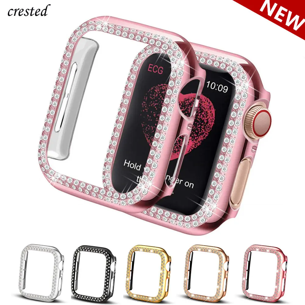 Diamond Cover For Apple watch Case 44mm 40mm 42mm 38mm Double Rhinestone Bumper Protector iWatch series 6 5 4 3 SE 7 45mm 41mm