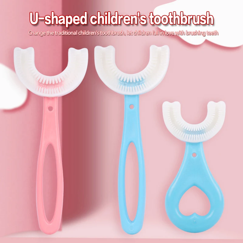 2pcs U-shaped Child Toothbrush With Handle Silicone Child Brush Teeth Oral Care Cleaning Brushes for Kids Ages 2-12 Baby Brush