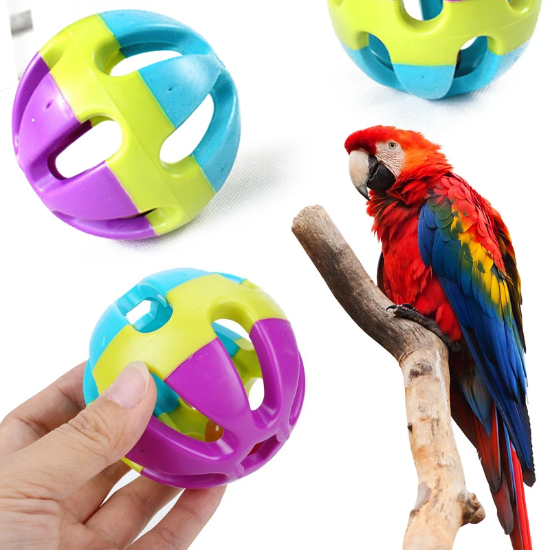 7cm ABS Ball Chewing Toy Biting Toy with Bell Parakeet Parrot Pet Supply Pet Bird  Toy Multicolor Training Toys Interactive