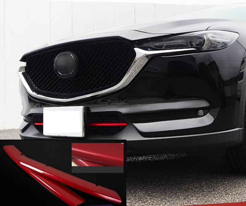 2pcs Red ABS chrome Front grille decoration cover trim stickers case for Mazda CX-5 CX5 CX 5 2017 2018 19 accessories